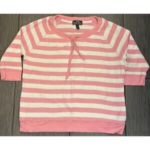 Lauren Ralph Lauren Active Pink And White Striped Thermal Top Size 2X Cotton